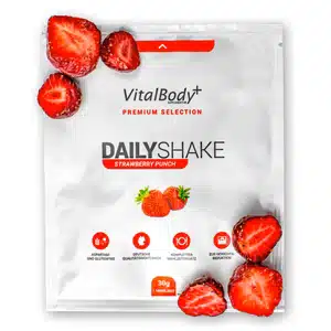 Vitalbody+ DailyShake Strawberry Punch – Eiweißshake mit Erdbeergeschmack für gesunde Ernährung, Abnehmen und Muskelaufbau.